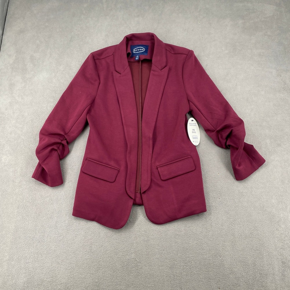 Scoop Scrunch Sleeve Blazer Burgundy Open Front Jacket SS-1036 XS 0-2